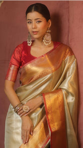Gold and Red Tissue Silk Saree